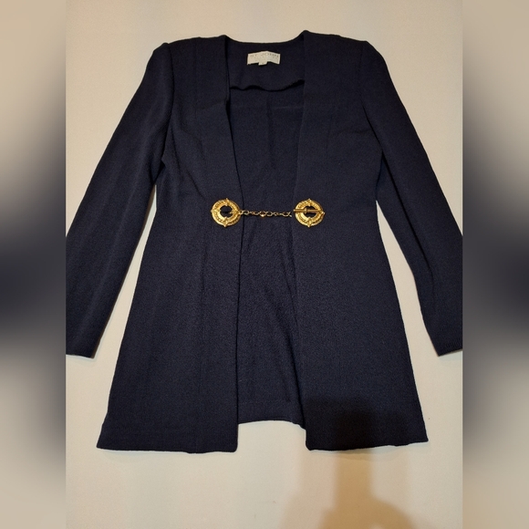 St. John Collection Sweaters - St. John Collection Santana Knit Longline Jacket Blazer Navy Gold Buttons Size 4